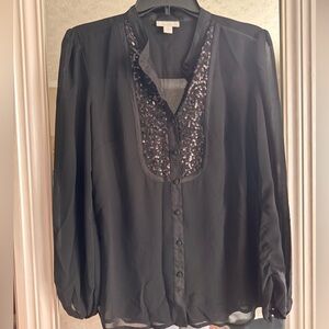 Charter Club Black Sequin Sheer Blouse